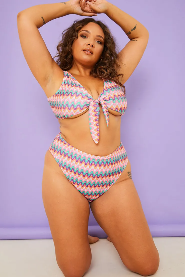 Outlet Billie Faiers Zig Zag High Waisted Bikini Bottoms Multi