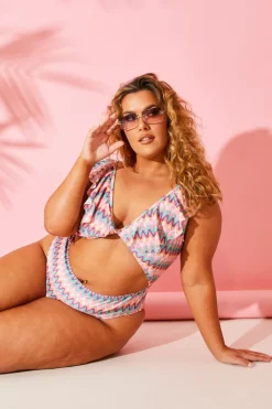 Hot Billie Faiers Zig Zag Ruffle Swimsuit Multi