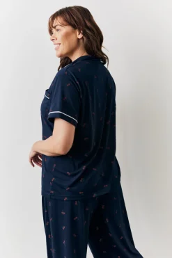 New In the Style Cherry Print Shirt and Trouser PJ Set Navy