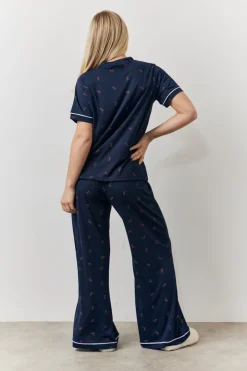 New In the Style Cherry Print Shirt and Trouser PJ Set Navy