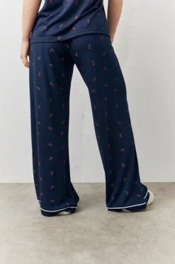 New In the Style Cherry Print Shirt and Trouser PJ Set Navy