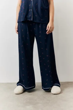 New In the Style Cherry Print Shirt and Trouser PJ Set Navy