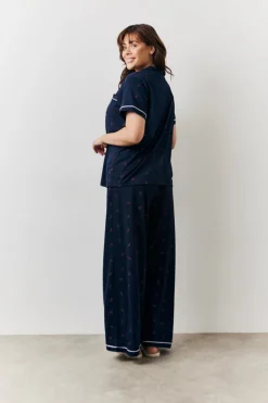 New In the Style Cherry Print Shirt and Trouser PJ Set Navy
