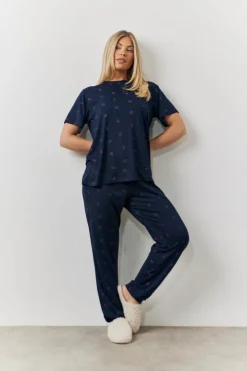 Best In The Style Cherry Print T Shirt and Cuff Jogger Pj Set Navy