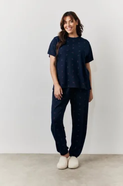 Best In The Style Cherry Print T Shirt and Cuff Jogger Pj Set Navy
