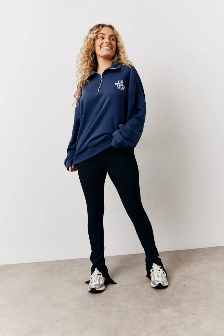 Best Fits Sports Club Graphic Oversized Half Zip Co-Ord Sweatshirt Navy
