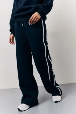 Clearance Fits Wide Leg Side Stripe Co-Ord Jogger Navy