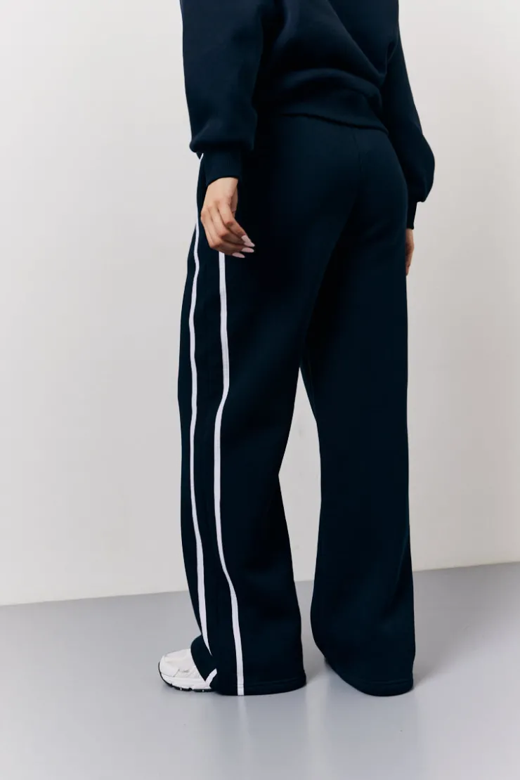 Clearance Fits Wide Leg Side Stripe Co-Ord Jogger Navy