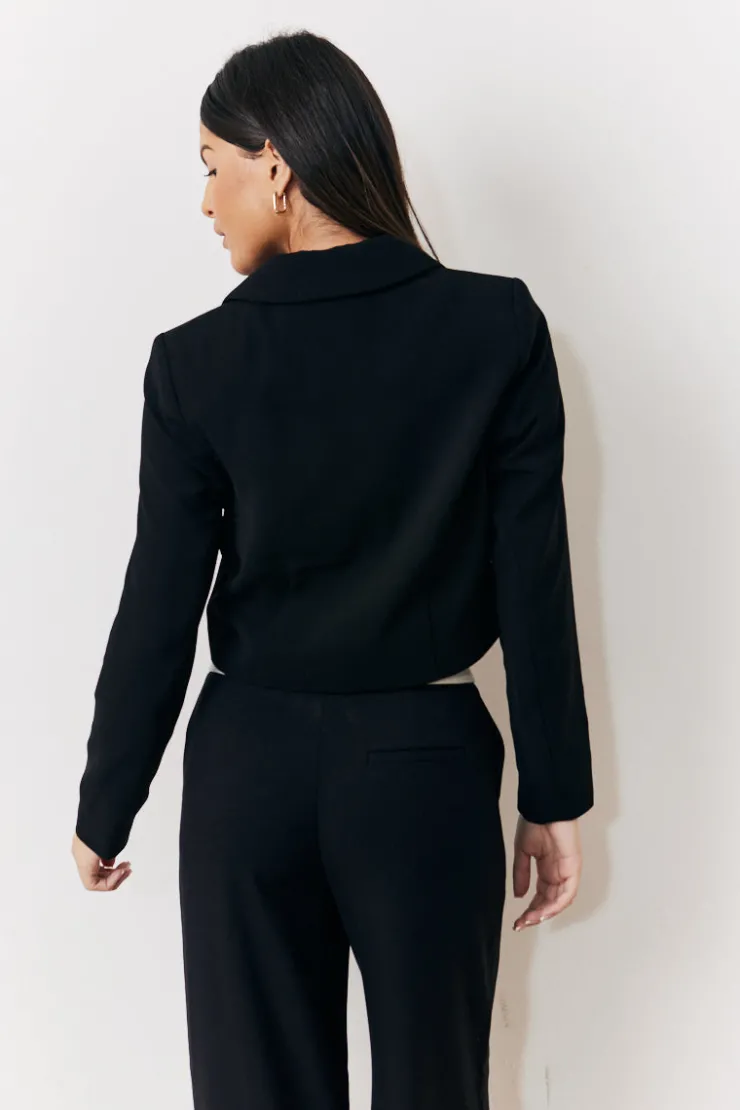 Clearance In The Style Occasion Cropped Tux Blazer Black