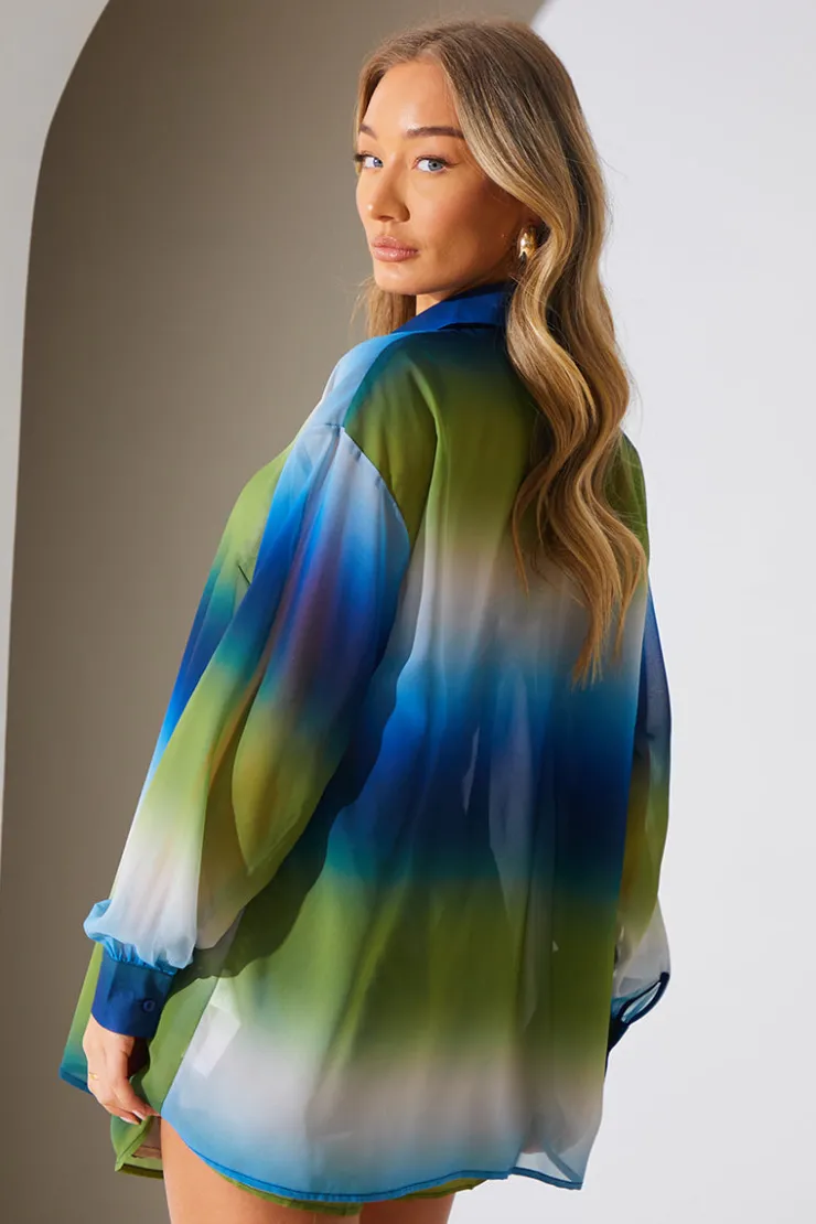 In the Style Ombre Chiffon Beach Co-Ord Shirt Multi