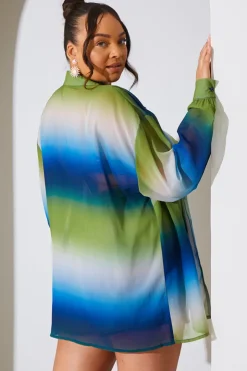In the Style Ombre Chiffon Beach Co-Ord Shirt Multi