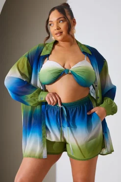 New In the Style Ombre Chiffon Floaty Co-Ord Beach Shorts Multi