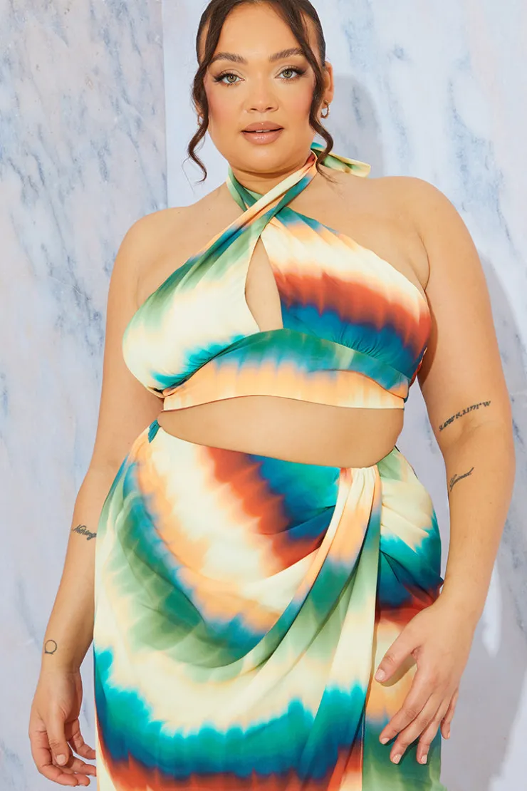 Clearance In the Style Ombre Halterneck Cut Out Top Multi