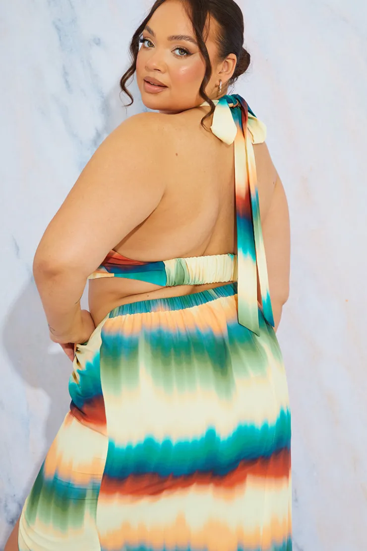 Clearance In the Style Ombre Halterneck Cut Out Top Multi