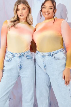 Hot In the Style Ombre Long Sleeve Bodysuit Orange
