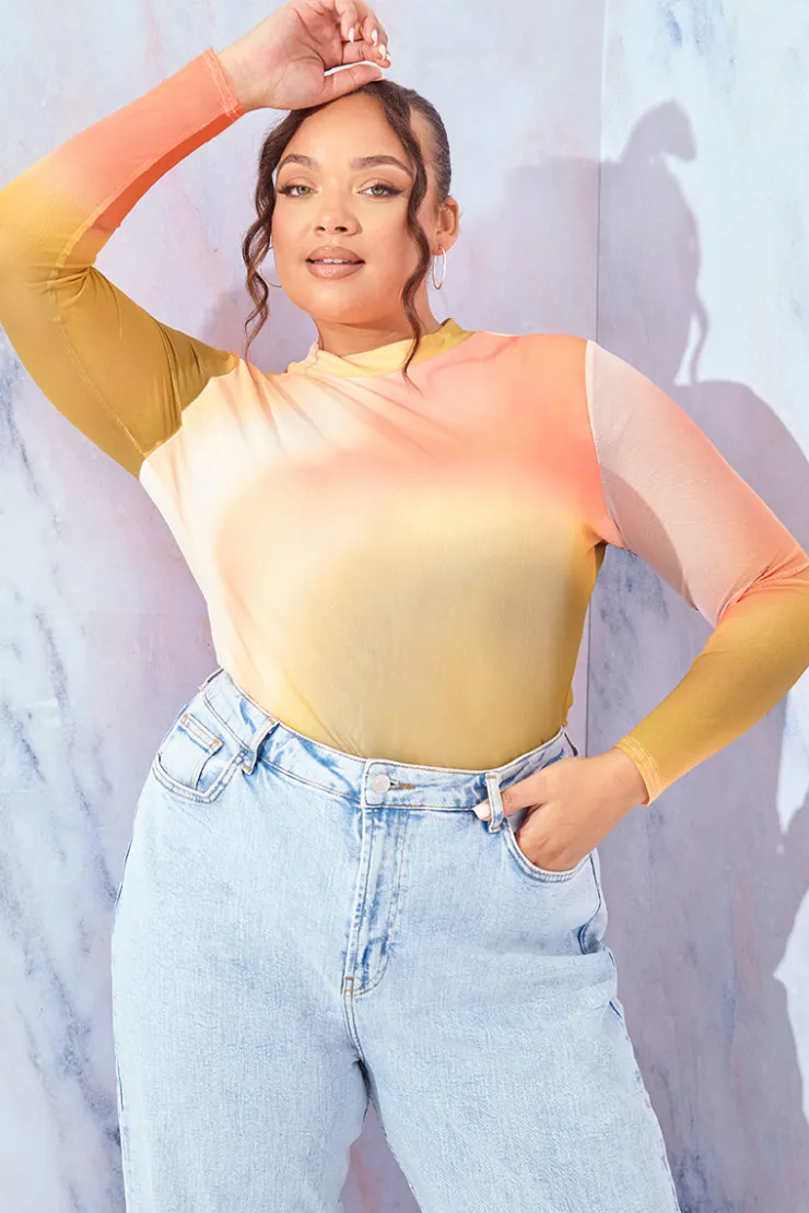 Hot In the Style Ombre Long Sleeve Bodysuit Orange
