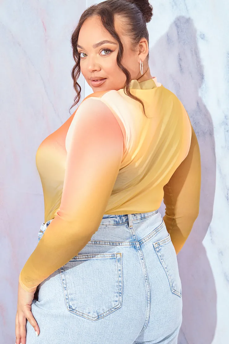 Hot In the Style Ombre Long Sleeve Bodysuit Orange