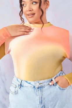 Hot In the Style Ombre Long Sleeve Bodysuit Orange