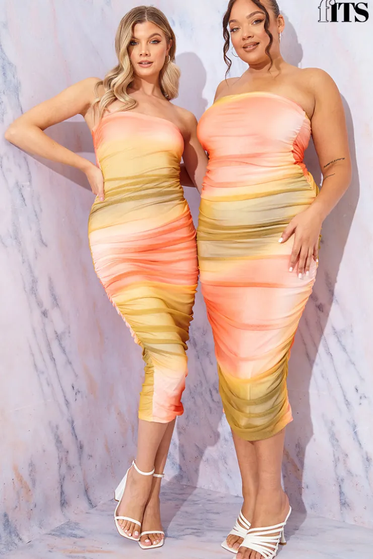 Hot In the Style Ombre Mesh Bandeau Midi Dress