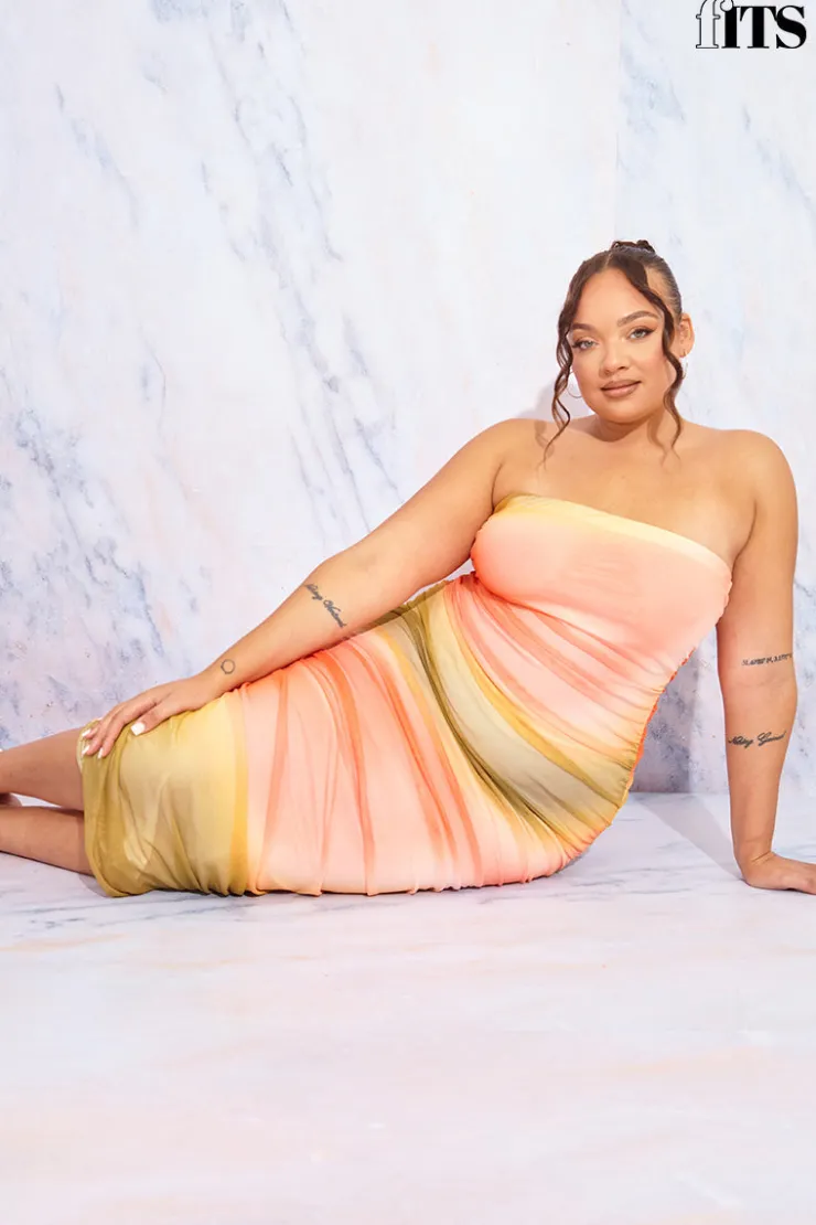 Hot In the Style Ombre Mesh Bandeau Midi Dress