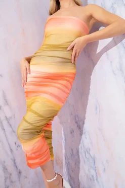 Hot In the Style Ombre Mesh Bandeau Midi Dress