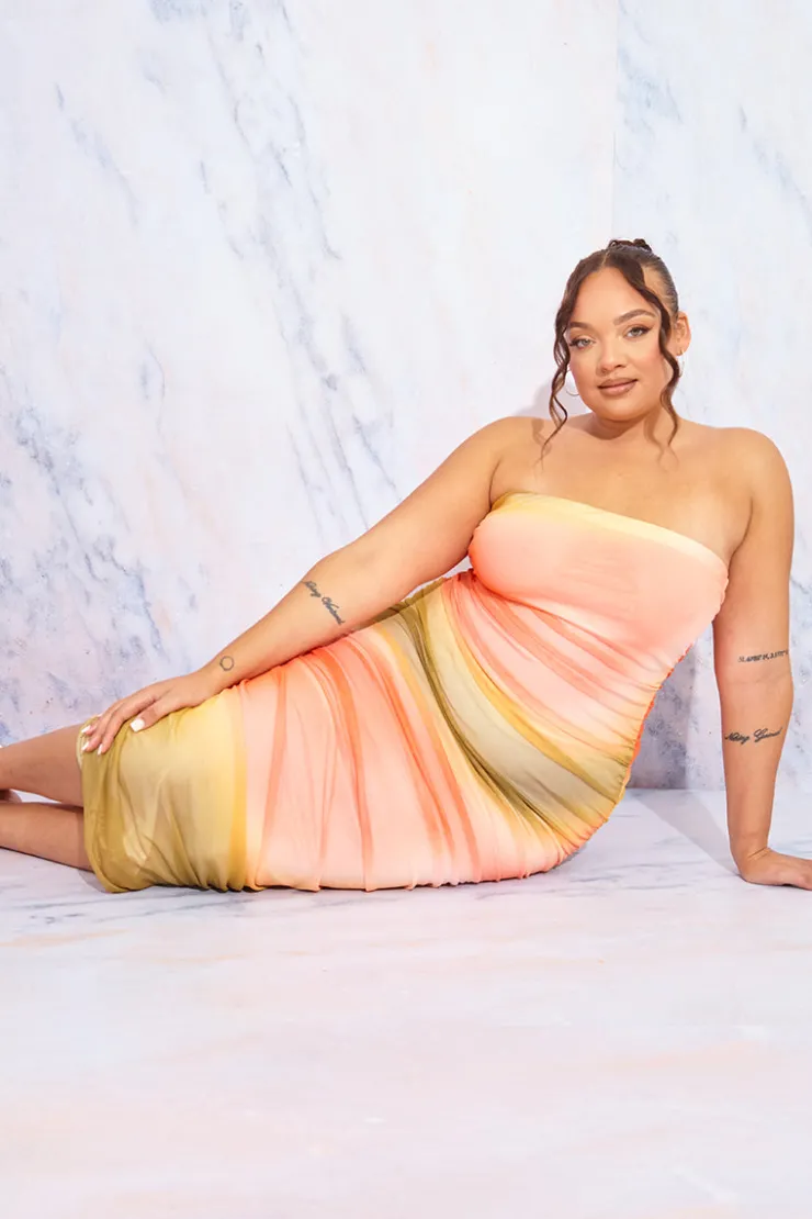 Hot In the Style Ombre Mesh Bandeau Midi Dress