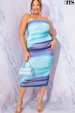 Hot In the Style Ombre Mesh Bandeau Midi Dress