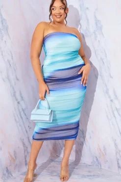 Hot In the Style Ombre Mesh Bandeau Midi Dress