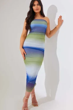 Best In the Style Ombre Mesh Bandeau Midi Dress Multi