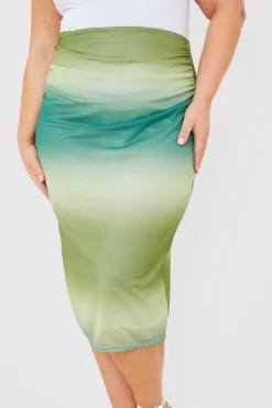 Discount In the Style Ombre Mesh Midi Skirt Green