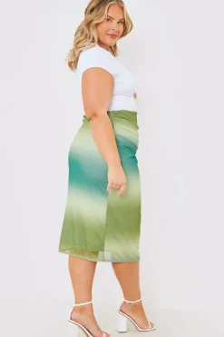 Discount In the Style Ombre Mesh Midi Skirt Green