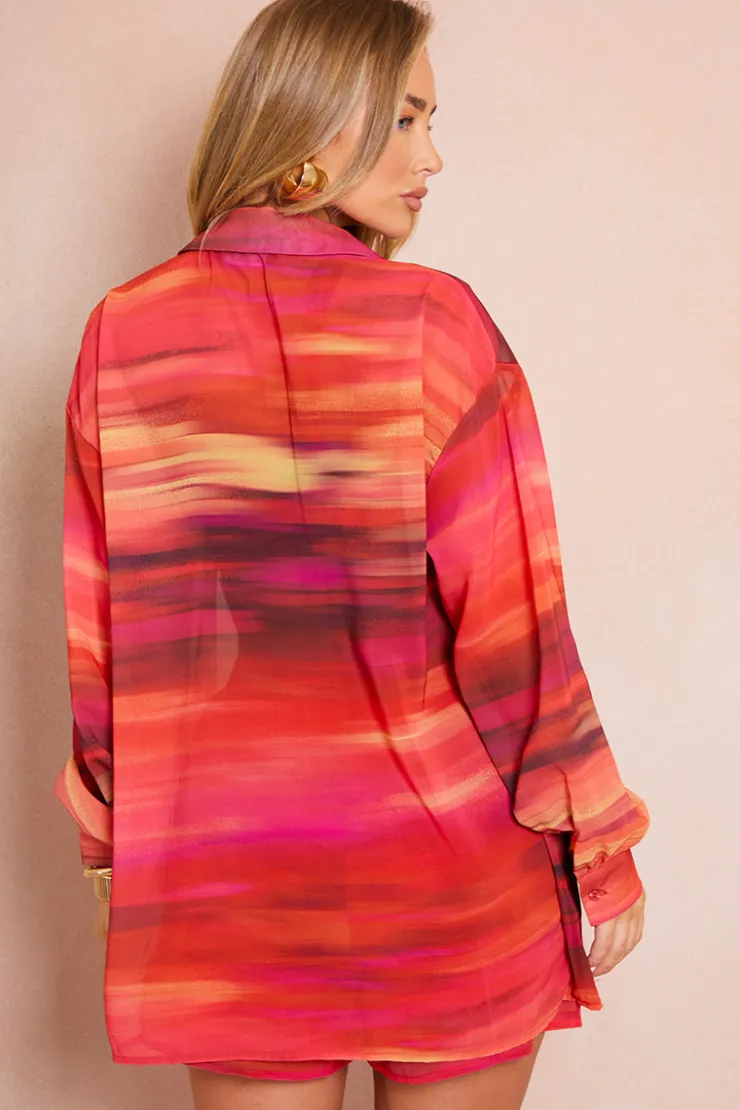 Hot In the Style Ombre Print Chiffon Co-Ord Beach Shirt Multi