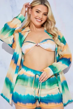 Sale In the Style Ombre Print Chiffon Shorts Yellow
