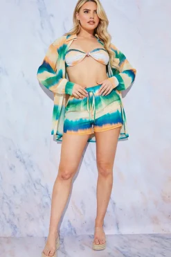 Sale In the Style Ombre Print Chiffon Shorts Yellow