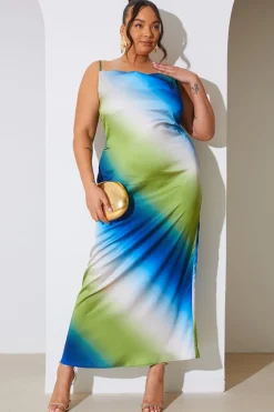 Discount In the Style Ombre Satin Cowl Neck Maxi Dress Multi