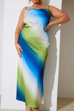 Discount In the Style Ombre Satin Cowl Neck Maxi Dress Multi