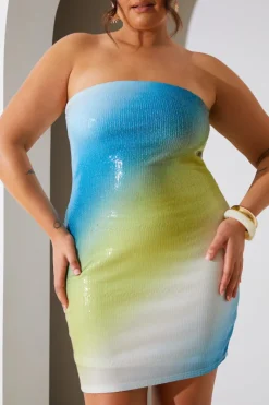 New In the Style Ombre Sequin Bandeau Mini Dress Multi