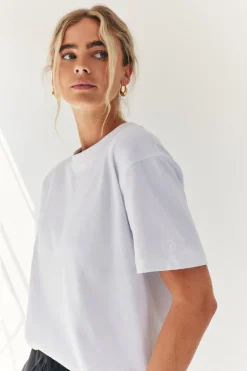 Discount Fits Oversized Boyfriend Embroidered Sleeve T-Shirt White