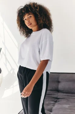 Discount Fits Oversized Boyfriend Embroidered Sleeve T-Shirt White
