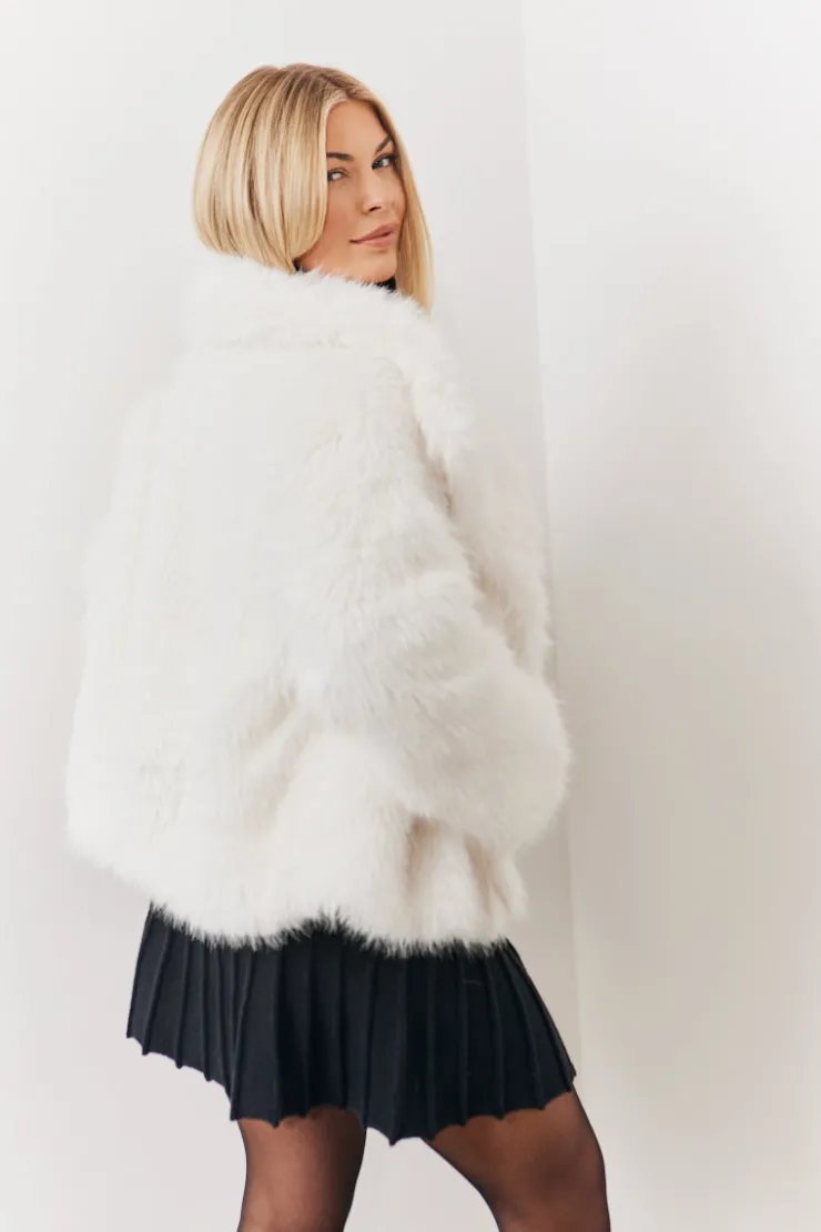 Online In the Style Oversized Collared Faux Fur Coat Cream