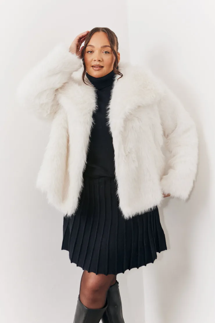 Online In the Style Oversized Collared Faux Fur Coat Cream