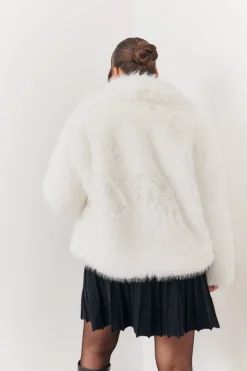 Online In the Style Oversized Collared Faux Fur Coat Cream
