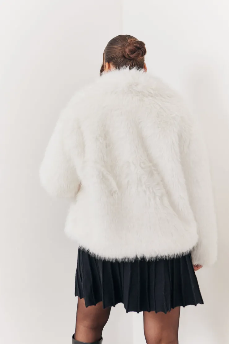 Online In the Style Oversized Collared Faux Fur Coat Cream