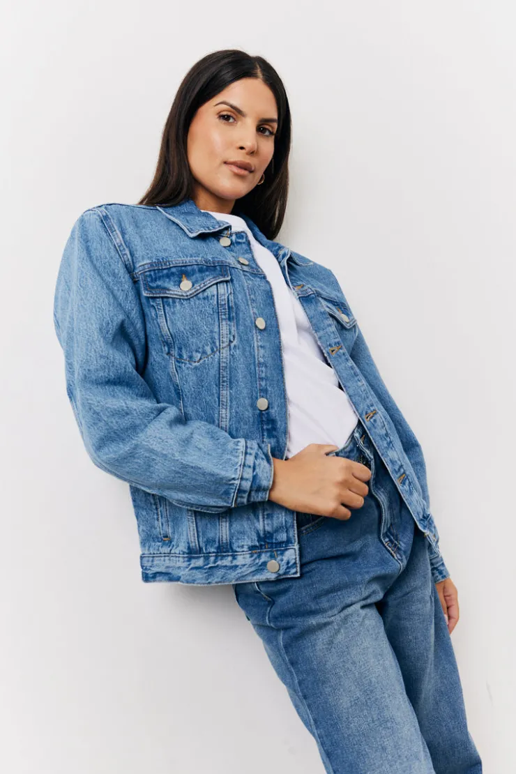 Discount In the Style Oversized Denim Jacket Blue
