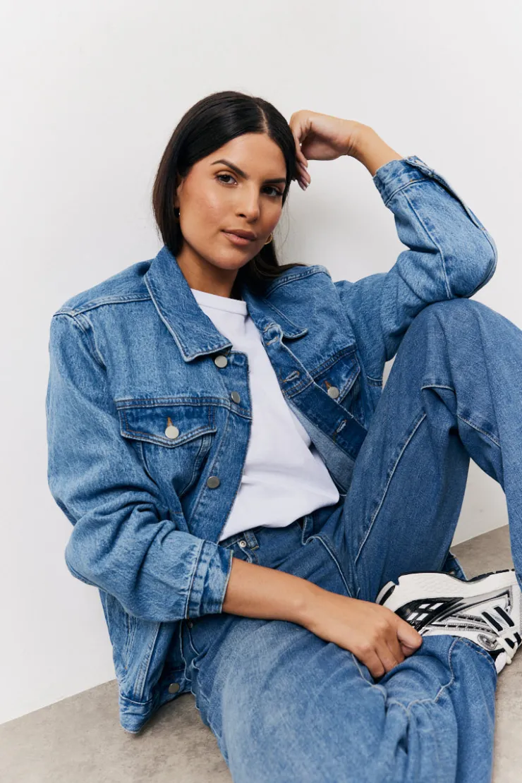 Discount In the Style Oversized Denim Jacket Blue