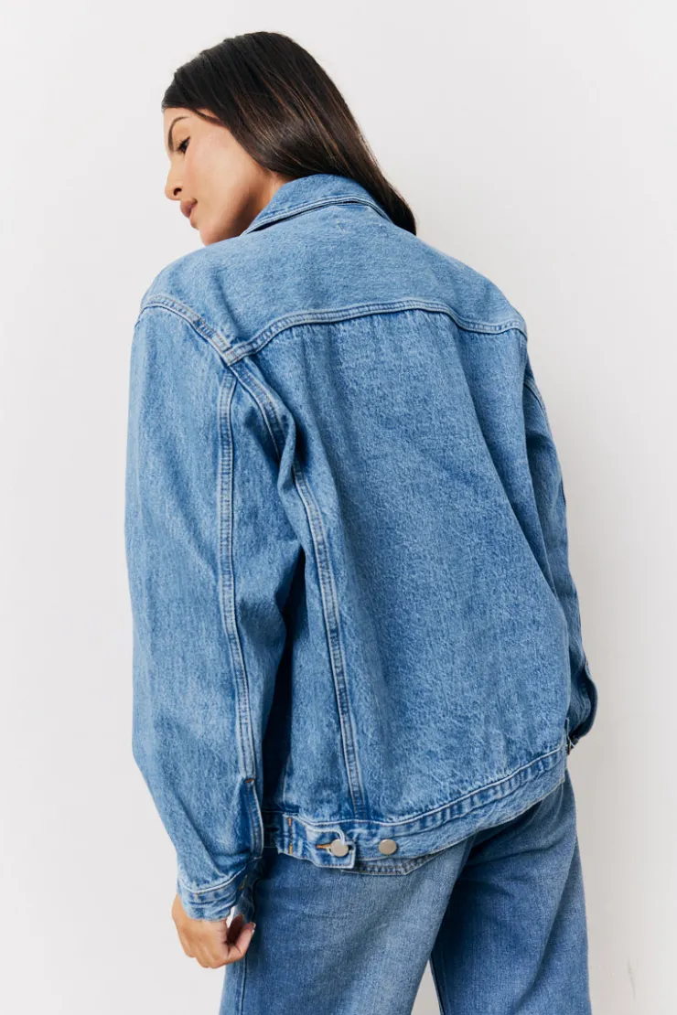 Discount In the Style Oversized Denim Jacket Blue
