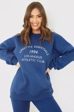 Clearance In the Style Oversized Embroidered Sweatshirt Navy