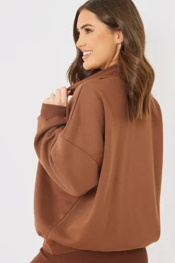 Best In the Style Oversized Half Zip Sweater Chocolate