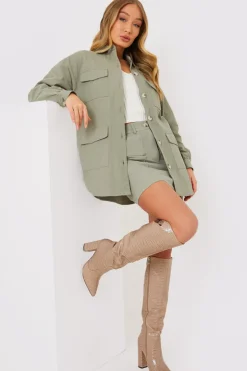 Best In the Style Oversized Utility Cargo Jacket Khaki