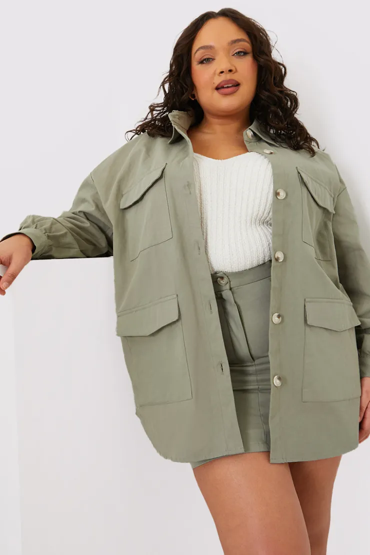 Best In the Style Oversized Utility Cargo Jacket Khaki